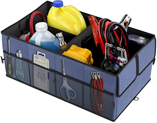 EPAuto Foldable Car Trunk Organizer for SUV, 3-Compartment with Removable Divider, Blue - color: Blue, size: 3-Compartment w/o Lids