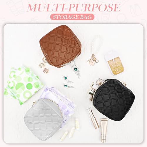 4.9" Small Makeup Bag, Quilted PU Leather Mini Cosmetic Bag for Purse, Portable Small Travel Makeup Pouch for Daily Use, Birthday/Wedding/Christmas Gifts (Quilted Checkered, Black) - color: Quilted Checkered Black-4.9 inch