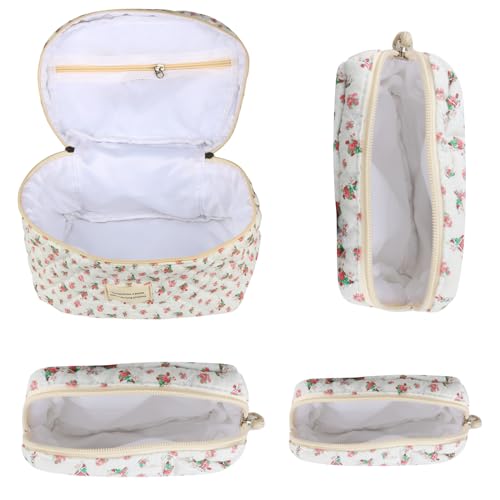 NATINSA Cute Makeup Bag for Women(2 Pcs), Travel Cosmetic Bags, Quilted Coquette Aesthetic Floral Toiletry Organizer Bag (42 - Red Rose/4PCS) - color: 42 - Red Rose/4PCS