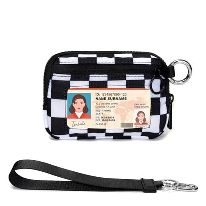 YDF Keychain Wallet for Women Mini Zip Card Holder with ID Window, Coin Purse, Detachable Wristlet, Small Organizer Wallet, Checkered - color: Checkerboard