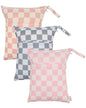 ALVA ALVABABY 3pcs Medium Cloth Diaper Wet Dry Bags Waterproof Reusable with Two Zippered Pockets Travel Beach Pool Daycare Soiled Baby Items Yoga Gym Bag for Swimsuits or Wet Clothes 3L-ZM47 - color: Creamy Checkerboard Collection