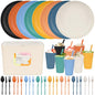49pcs Dinnerware Sets for 8 People, Unbreakable Plates Sets, Reusable Storage Box, Travel Camping Picnic Home Party Cutlery Set, Dishwasher Microwave Safe Dishes - color: Colorful, style: 49PCS