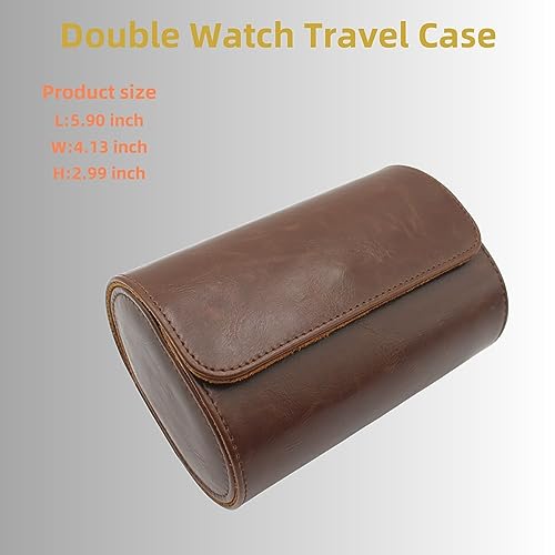 Watch Travel Case Portable Organizer - Luxury Watch Roll Travel Box Recycled Leather Watch Storage and Display for Men and Women (WCASE-2-VintageBROWN) - color: VintageBROWN, size: Double slots