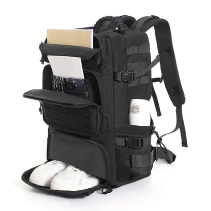 Tactical Backpack for Men, 35L Travel Military Backpack with Shoe Compartment, 1000D Water Resistant Molle Army Tactical Gear Assault Pack Bag Rucksack for Outdoor Survival Hiking Gym, Black - color: Black 35l