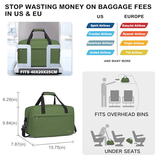 Kono Travel Duffel 20L Under Seat Carry-On Sports Tote Gym Weekender Overnight Bag - 15.75"x9.84"x7.87" Green - color: Green, size: M(15.75in x 9.84in x 7.87in)-20L