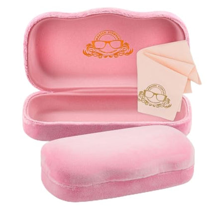 Hard Shell Glasses Case w/Cloth,Velvet Reading Glass, Eyeglass Case, Lightweight, Crush-Resistant, Men & Women - color: Pink Velvet, size: Large