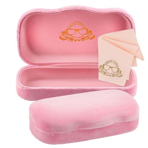 Hard Shell Glasses Case w/Cloth,Velvet Reading Glass, Eyeglass Case, Lightweight, Crush-Resistant, Men & Women - color: Pink Velvet, size: Large