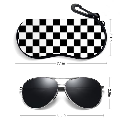 Sunglasses Soft Case, Ultra Light Portable Neoprene Zipper Glasses Case for Men Women - color: Black Plaid