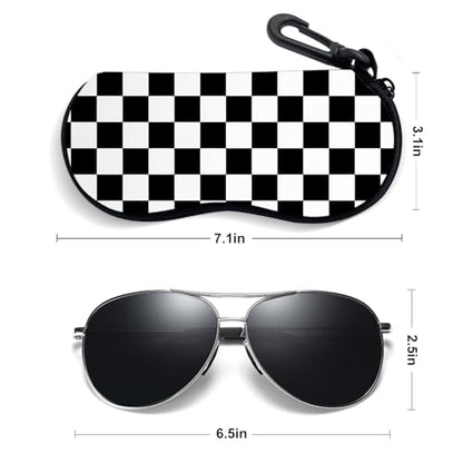 Sunglasses Soft Case, Ultra Light Portable Neoprene Zipper Glasses Case for Men Women - color: Black Plaid