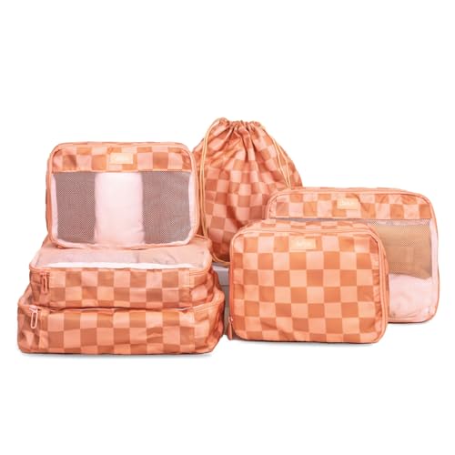 Jadyn Packing Cubes for Travel, 6-Piece Large Packing Cube Organizer Set for Suitcase, Duffel Bag, Luggage, Multiple Sizes Travel Essentials (Terracotta Check) - color: Terracotta Check