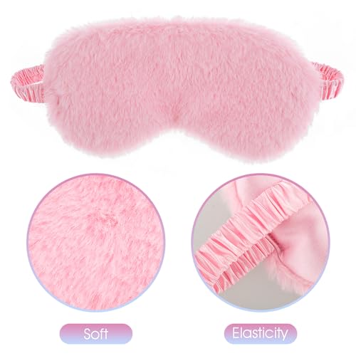 2 Pcs Plush Fluffy Eye Mask Soft Sleeping Blindfold Eye Cover Comfortable Furry Faux Fur Sleeping Mask Satin Nap Night Eyeshade Cover for Women Men Gift (White, Pink) - color: White&pink