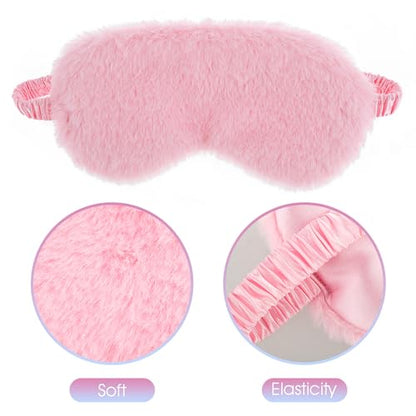 2 Pcs Plush Fluffy Eye Mask Soft Sleeping Blindfold Eye Cover Comfortable Furry Faux Fur Sleeping Mask Satin Nap Night Eyeshade Cover for Women Men Gift (White, Pink) - color: White&pink
