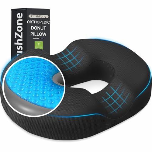 Donut Pillow Seat Cushion - Cooling Gel Donut Chair Cushions, Memory Foam Seat Cushion for Office & Home, Car Seat Cushion and Butt Pillow, Hemorrhoids Pillow and Tailbone Pain Relief, Black - color: Black, size: XX-Large