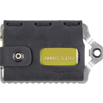 Trayvax Element Wallet, RFID Front Pocket Credit Card Holder with Money Clip, Minimalist Slim Leather Metal Wallet for Men and Women - color: Raw | Stealth Black