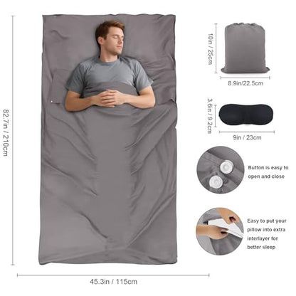 Sleeping Bag Liner,Travel Sheet & Adult Sleep Sack, Camping Sheets Travel Sleep Sack for Backpacking,Hotels & Hostels -Lightweight Single &Double Travel Sheet Camping Sheets - color: Single Gray
