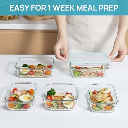 Vtopmart 8 Pack Glass Food Storage Containers with Airtight Lids, Glass Meal Prep Containers, Lunch Office Meal for Microwave, Oven, Freezer and Dishwasher, BPA Free - color: Blue