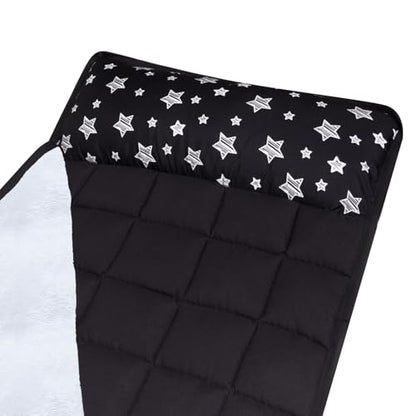 Toddler Sleeping Bag Nap Mat Black with Fleece Blanket, Lightweight, Soft Perfect for Toddlers Preschool, Daycare, Travel Sleeping Bag Boys Girls, 21" x 50" Fit Standard Cot - color: Black