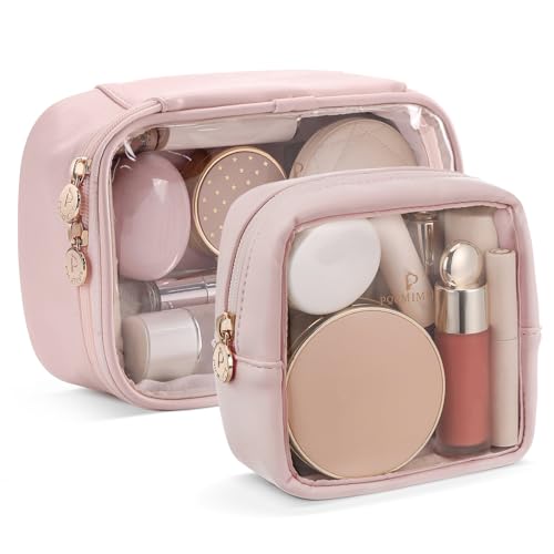 Pocmimut Mini Makeup Bag with Small Cosmetic Bag Travel Essentials Organizers,TSA Approved Toiletry Bag Makeup Pouch Clear Cosmetic Bags for Women,Pink - color: Pink, style: Small+mini