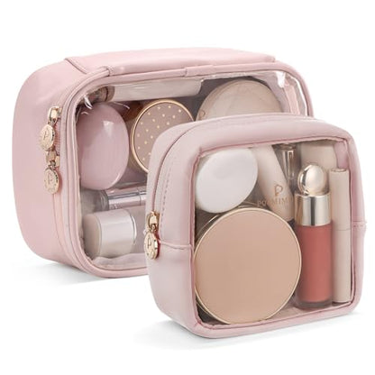 Pocmimut Mini Makeup Bag with Small Cosmetic Bag Travel Essentials Organizers,TSA Approved Toiletry Bag Makeup Pouch Clear Cosmetic Bags for Women,Pink - color: Pink, style: Small+mini
