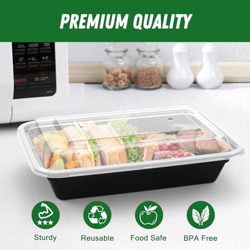 Dealusy 50 Pack (100-Piece) 28 oz Meal Prep Containers Reusable with Lids, Sturdy Leakproof & Food Safe, Microwave, Freezer, Dishwasher Safe Prep Containers, To Go Take Out Plastic Food Storage - size: 28 oz