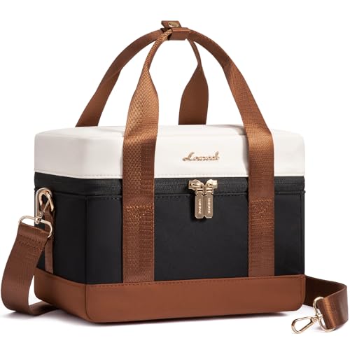 LOVEVOOK Insulated Lunch Box for Women Men, Reusable Lunch Bag with Large Capacity, Leakproof Cooler Lunch Tote for Work, Office, Outdoor Use, Black-beige-brown - color: Black-beige-brown, size: Medium