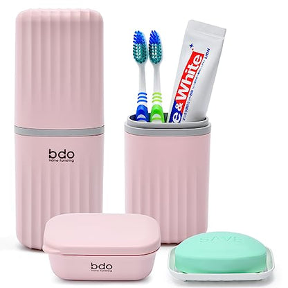VITVITI Toothbrush Travel Case, Portable Travel Soap Container Leakproof Dish Tray, 7.88 inch Toothpaste Travel Toothbrush Holder with Cover for Trip/Bathroom/Camping(Pink) - color: Pink