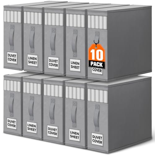 WOWBOX Sheet Organizers and Storage,Closet Bed Sheet Organizer Under Bed Storage and Organization with Label Cards & Clear Window for Bedding Sheets,Duvet Covers,Blankets (10 Pack，Gray) - color: Gray, size: 10 Pack