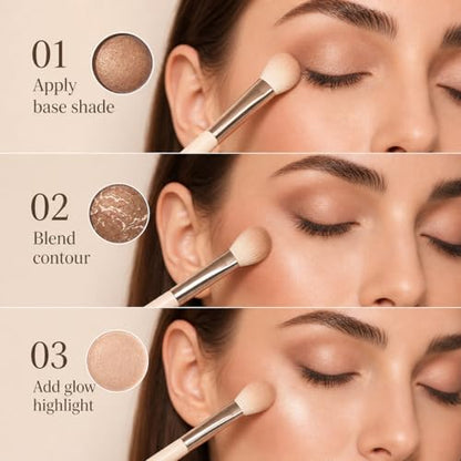 Baked Face and Eye Makeup Palette with Bronzer, Blush, 2 Highlighters & 3 Eyeshadows, Smooth Blendable Powder, Neutral Shades, Travel Compact Gift Set for Women
