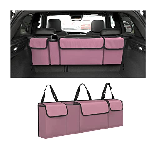 AUCELI Car Trunk Organizer, Backseat Hanging Large Storage with Adjustable Straps, Waterproof Collapsible Cargo Bag with 4 Pockets, Sturdy Space Saver Frees Trunk Floor for SUV, Truck, MPV - color: Pink