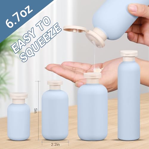 ASEVAT 6.7oz 4pack Refillable Travel Shampoo and Conditioner Bottles, Travel Size containers, Travel Bottle for toiletries, Squeeze Bottles with Flip Cap, Empty Plastic Leak Proof Travel Bottles - color: Blue, size: 6.7oz