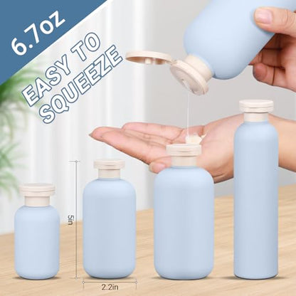 ASEVAT 6.7oz 4pack Refillable Travel Shampoo and Conditioner Bottles, Travel Size containers, Travel Bottle for toiletries, Squeeze Bottles with Flip Cap, Empty Plastic Leak Proof Travel Bottles - color: Blue, size: 6.7oz