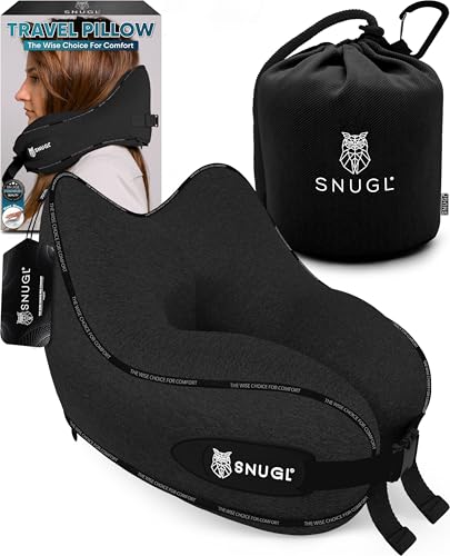 SNUGL Travel Pillow – Neck Pillow Airplane, Travel Pillows for Airplanes, Neck Pillows Memory Foam – Road Trip Essentials for Adults – Traveling Essentials - Gifts for Travelers Men & Women - size: Adult Small
