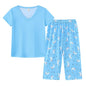 YIJIU Women Soft Comfy Pajamas Cute Cat Short Sleeve Capri Pants PJS Set - color: Blue Moon, size: 4X-Large