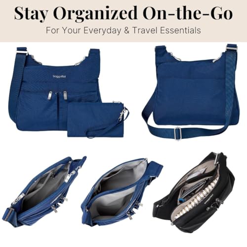 Baggallini Crossbody Travel Bag 11x8.5 Lightweight Water-resistant Nylon Handbag - color: Pacific