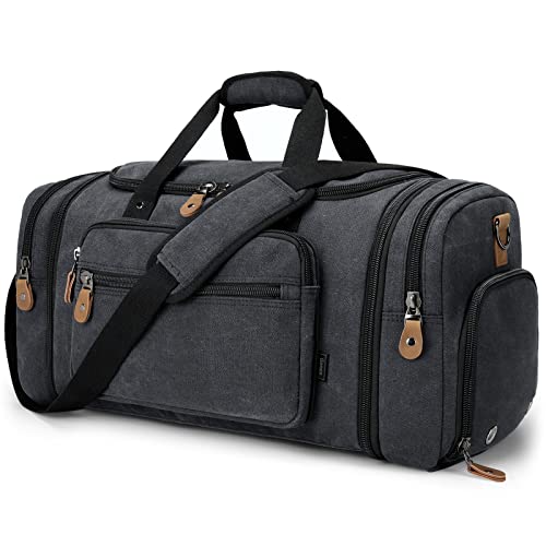Gonex Canvas Duffle Bag 60L Travel Duffel Overnight Weekend Bag with Shoe Compartment (Dark Gray) - color: Dark Grey, size: X-Large-60L (With Shoe Compartment)