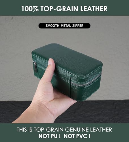 3 Watch Travel box Real Top-grain Leather, Three Watches Storage Organizer Roll Case for Man and Women, Watch Packing Box with Suede to Protection Zipper Fit All Watches Up to 60mm (3W-Z-GR) - color: 3W-Z-GRR