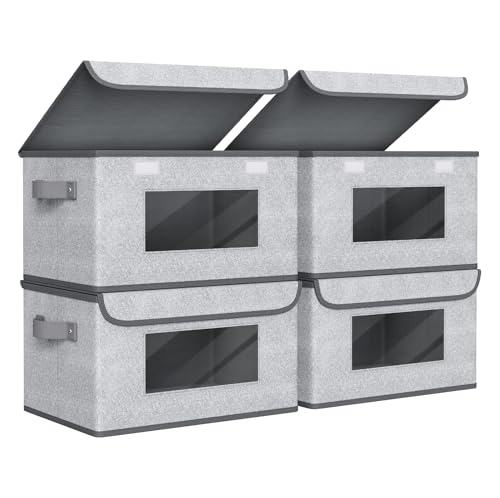 Univivi [4-Pack Fabric Storage Boxes Collapsible Storage Bins with Lids and Handles Cube Organizer Basket for Home, Closet, Bedroom (Gray, 14.4''x10''x8.3'') - color: Gray, size: 14''-4 Pack