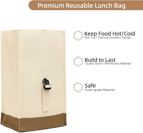 SUNNY BIRD Insulated Lunch Bag Rolltop Lunch Box Medium Lunch Cooler Tote for Women, Girls, Teens and Adults (White) - color: White