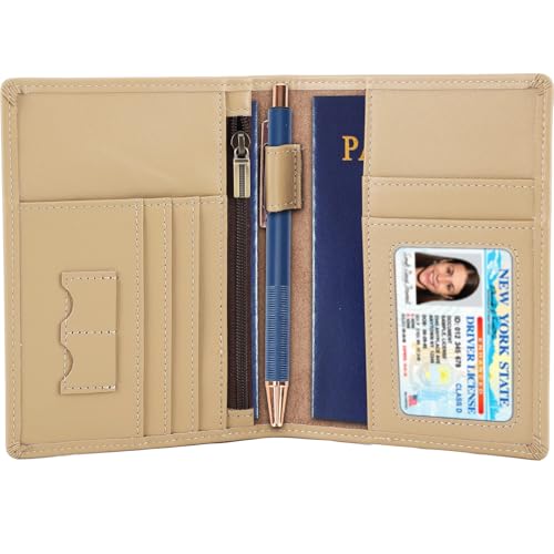 STAR VISTA Phoenix Leather Passport Holder, Calfskin Travel Wallet - RFID Blocking, ID Window, Zipper Pocket, Pen & Notebook Included, Ivory - color: Ivory Calfskin