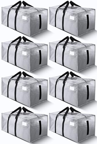 HOMESURE Supports 200lbs Heavy Duty Moving Bags - Strong Zipper & Wrap-Around Handles - Water-Resistant Storage Totes, Durable Alternative to Moving Boxes - 8 Pack - Silver - color: Silver