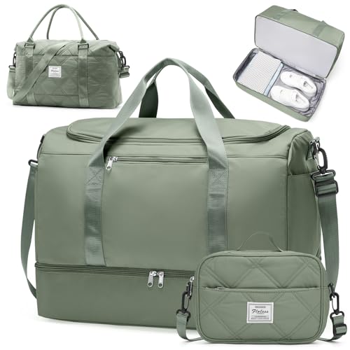 Extra Large Travel Duffle Bag,Carry on Overnight Bag with Shoes Compartment,Weekender Bags for Women for Travel Business Trips Sport Hospital,3 Pcs Set,Green - color: Y-Green-3Pcs-4062, size: Extra Large