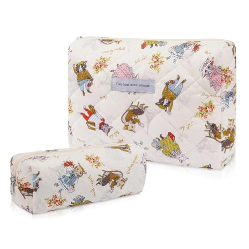 Gosect 2PC Makeup Bag Set, Cute Cosmetic Bag for Women Girls, Floral Coquette Aesthetic Toiletry Bag, Travel Make Up Organizer Bag (Cat Print) - color: Cat Print