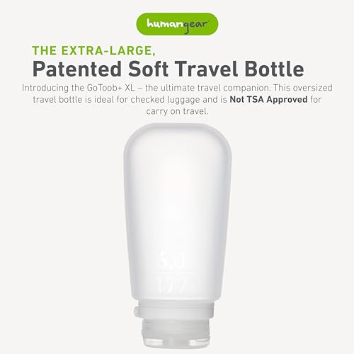 humangear GoToob+ (XL) | Refillable Silicone Travel Bottle | Locking Lid | Food-Safe Material | Clear, XL (6 fl.oz.; 177ml) - color: Clear, size: 6 Ounces