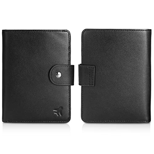 Polare Luxury RFID Blocking Leather Passport Holder Travel Wallet For Men and Women (Black(Snap Version)) - color: Black(Snap Version)