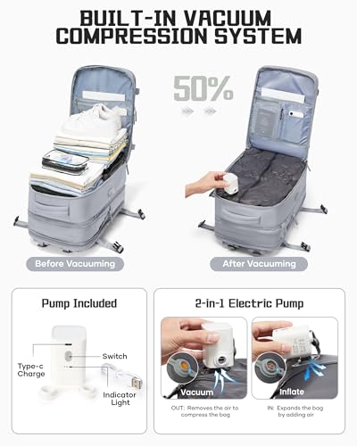 wepadre Vacuum Backpack Travel with Pump Travel Backpack with Vacuum System Expandable Vacpack Compression Backpacks for Travel Easy Vac Pack Carry on Luggage Grey - color: Grey