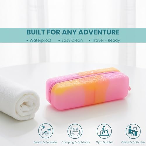 Cotton Pad Swab Travel Case, 2-in-1 Waterproof Organizer (Peach Sunrise) - color: Peach Sunrise