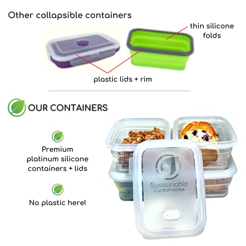 Premium Silicone Collapsible Food Storage Containers with Silicone Leakproof Lids, Platinum Food-Grade, BPA Free, LFGB Certified, Compact, Reusable Lunch Box, Microwave Safe, 4.9 Cups 3 Pk - color: 1160 ml (4.9 cups) - 3 Pack