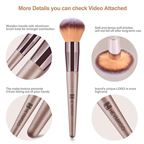HEYMKGO Makeup Brushes 15PCS Champagne Gold Professional Makeup Brush Set Foundation Brush Blending Powder Blush Concealer Eye Make Up Brush with Bag - color: Champagne Gold