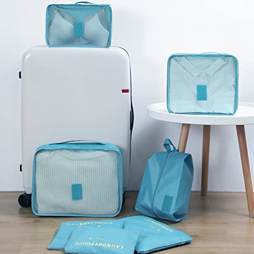 7 Set Packing Cubes, Travel Foldable Luggage Organizers Storage Bag Accessories Suitcase with Laundry Bag & Shoe Bag, Blue - color: Light Blue