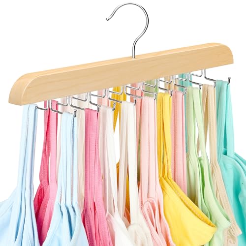 Resovo Tank Top Hanger with Premium Wood, 20 Large Capacity, Space Saving,360 Degree Rotating, Foldable Metal Hooks, Tank Tops - color: Wood